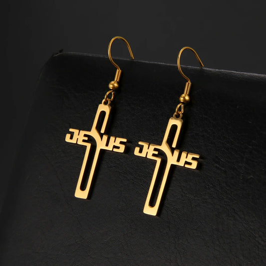 Stainless Steel Cross Dangle Earrings – Trendy and Elegant Statement