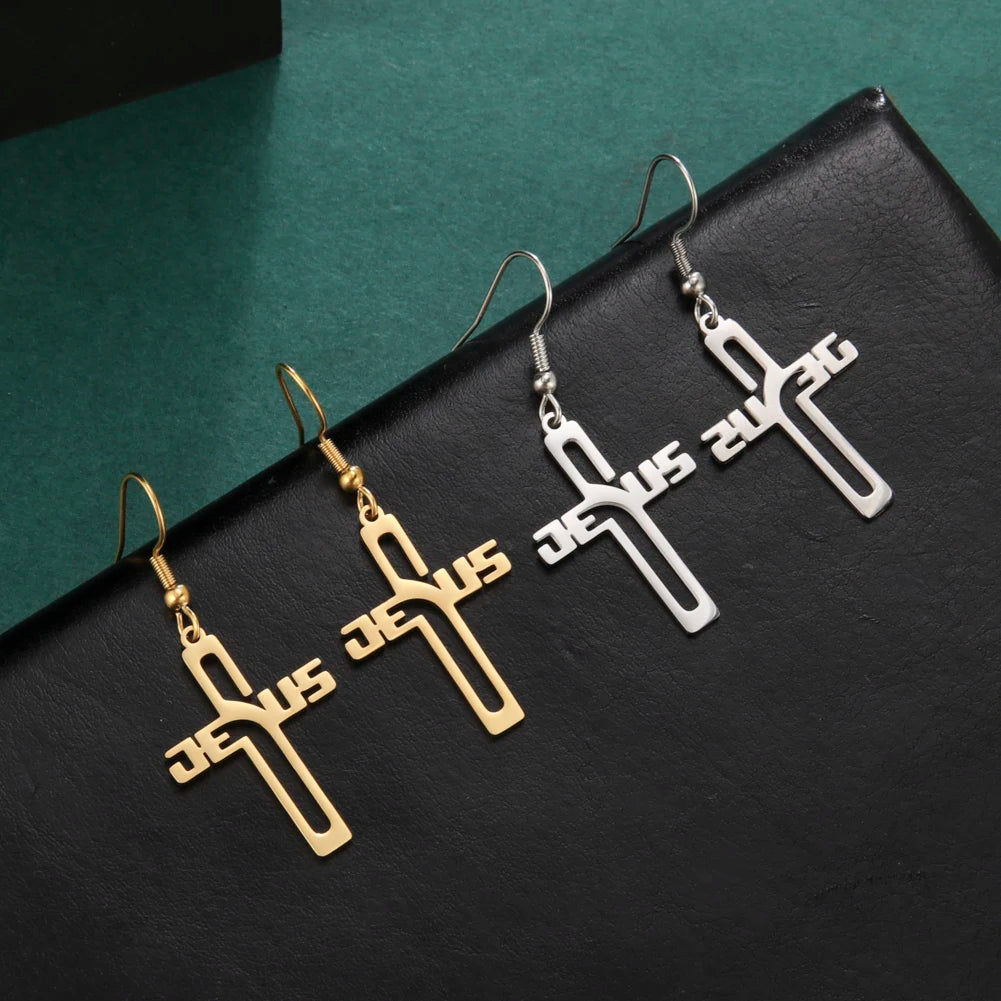 Stainless Steel Cross Dangle Earrings – Trendy and Elegant Statement