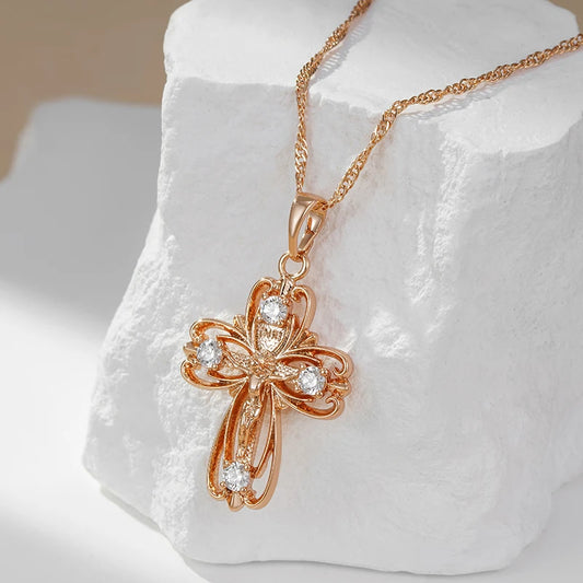 Rose Gold Color Cross Necklace