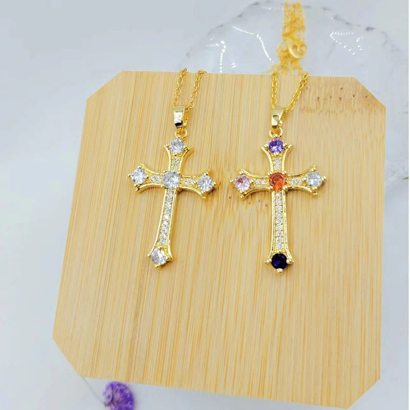 Delicate Gold Zircon Cross Necklace