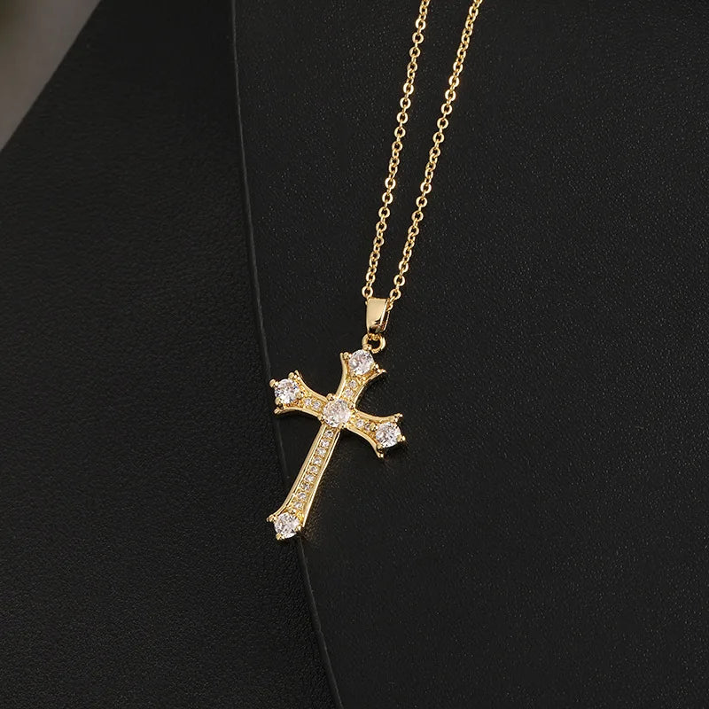 Delicate Gold Zircon Cross Necklace