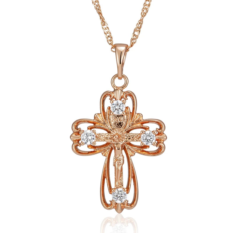 Rose Gold Color Cross Necklace