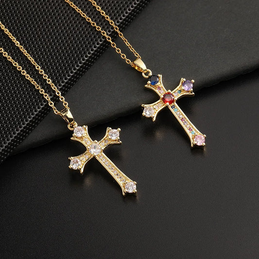 Delicate Gold Zircon Cross Necklace